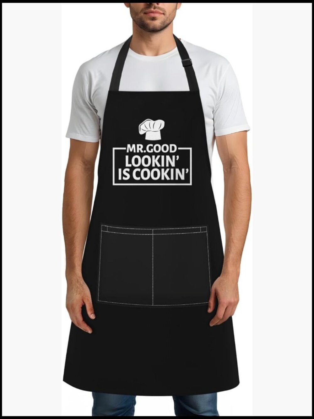 Adjustable Bib Apron with Pockets for Men Cooking Baking Gardening